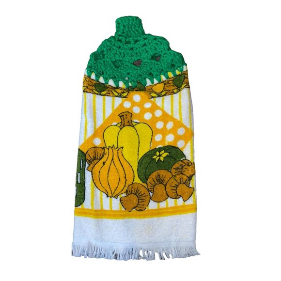 Vintage Homemade Kitchen Towel Used Hanging Crochet Top - Picture 2 of 6